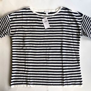 NWT J. Jill Navy Stripe Sweater Navy Textured 100% Cotton Relaxed Fit Long Slv